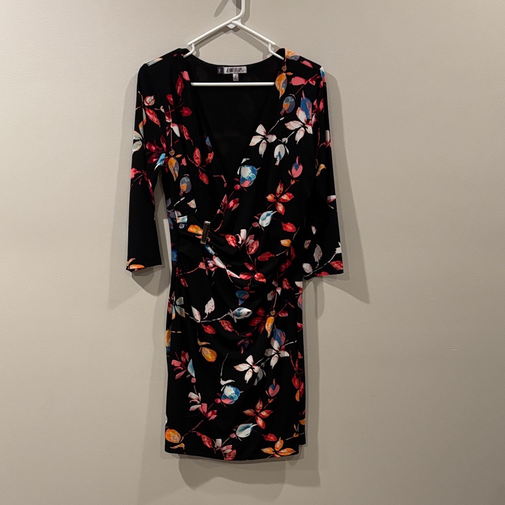 Jennifer Lopez Black Multicolor Floral Dress